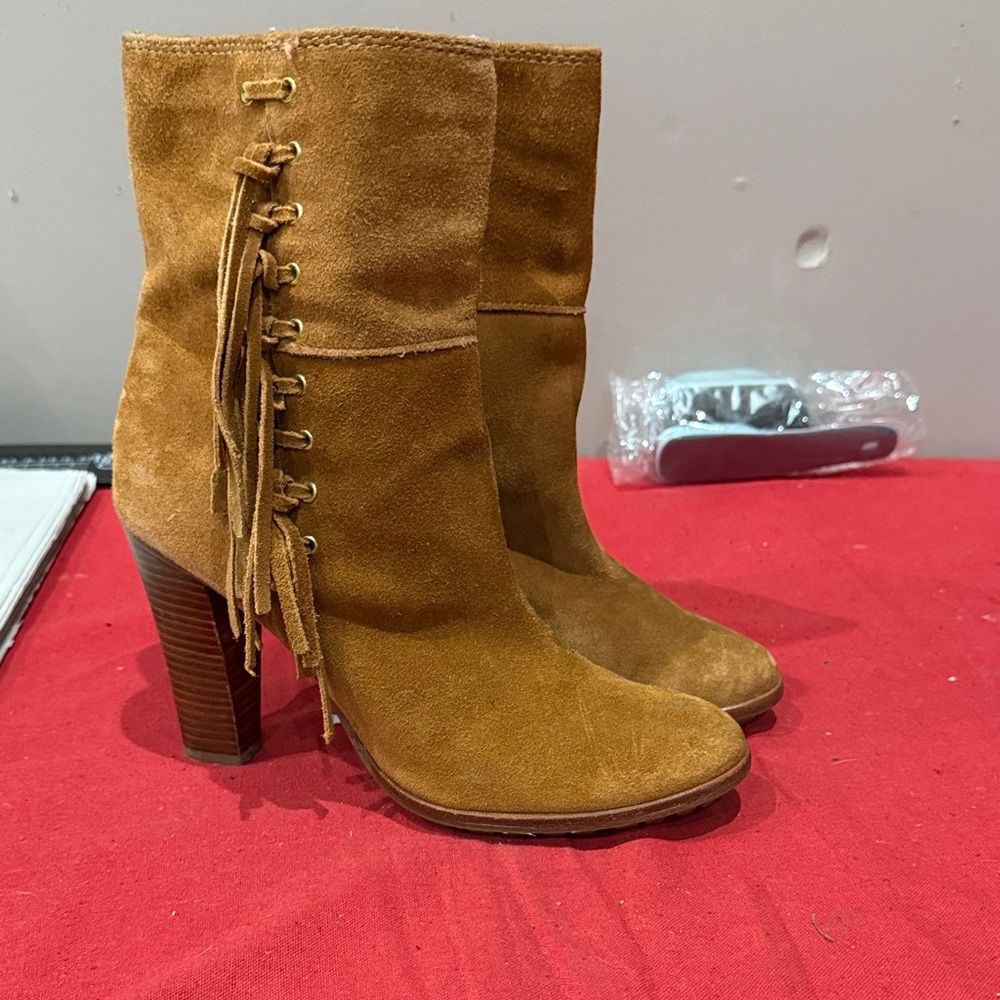 Coach Tan Suede Heeled Boots - Picture 1 of 6